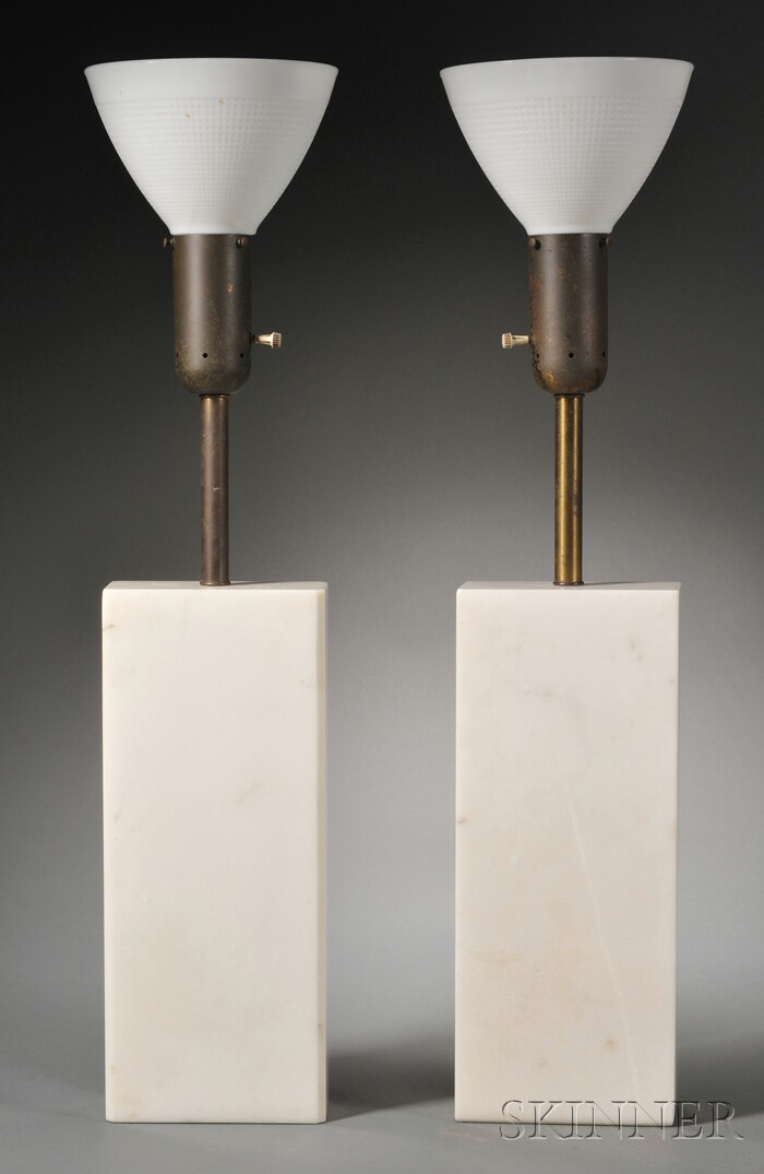 Appraisal: Pair of Nessen Marble Table Lamps Marble and metal Design