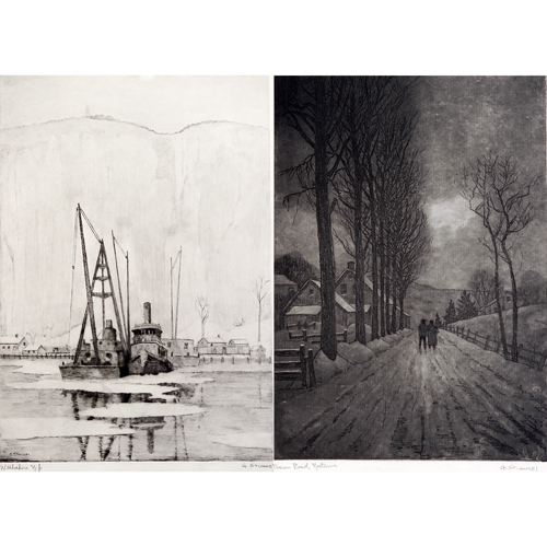 Appraisal: George Stimmel American - four etchings on cream paper Town