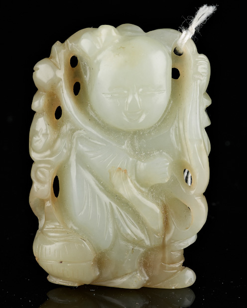 Appraisal: Chinese Celadon Jade Figure of a Boy Carved standing with