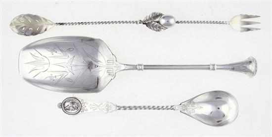 Appraisal: American coin silver serving pieces Gorham fruit-decorated olive spoon fork