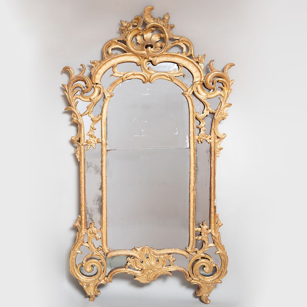 Appraisal: Large R gence Giltwood Mirror The central divided mirror plate