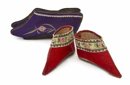 Appraisal: Two Pairs of Chinese Shoes for Bound Feet having silk