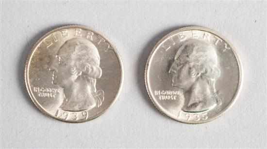 Appraisal: Two United States Washington silver quarters S and both MS-