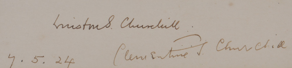 Appraisal: WINSTON CLEMINTINE CHURCHILL CLIP AUTOGRAPH Signed by both Winston and