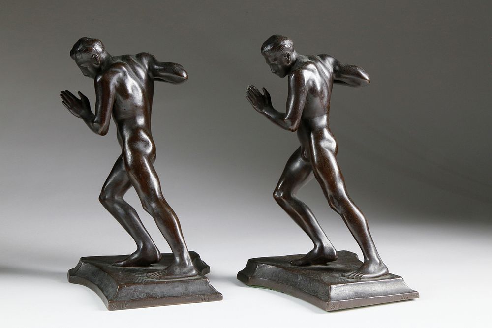 Appraisal: Pair of Harriet Whitney Frishmuth Patina Bronze Nude Male Figural