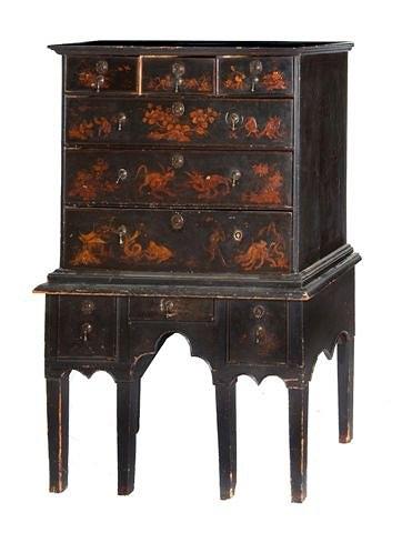 Appraisal: AN TH CENTURY BLACK LACQUERED CHEST ON STAND in two