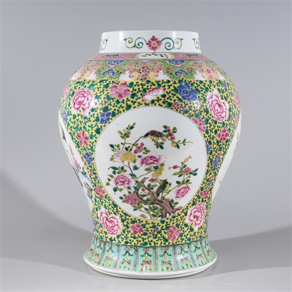 Appraisal: Large Chinese famille rose enameled porcelain vase with allover bird