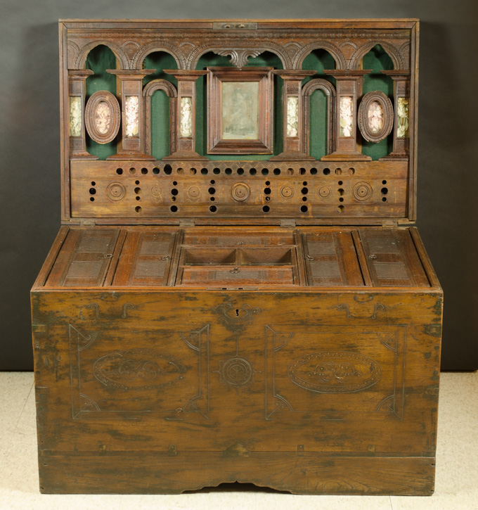 Appraisal: LIFT-TOP WEDDING CHEST East India th century elements opening to