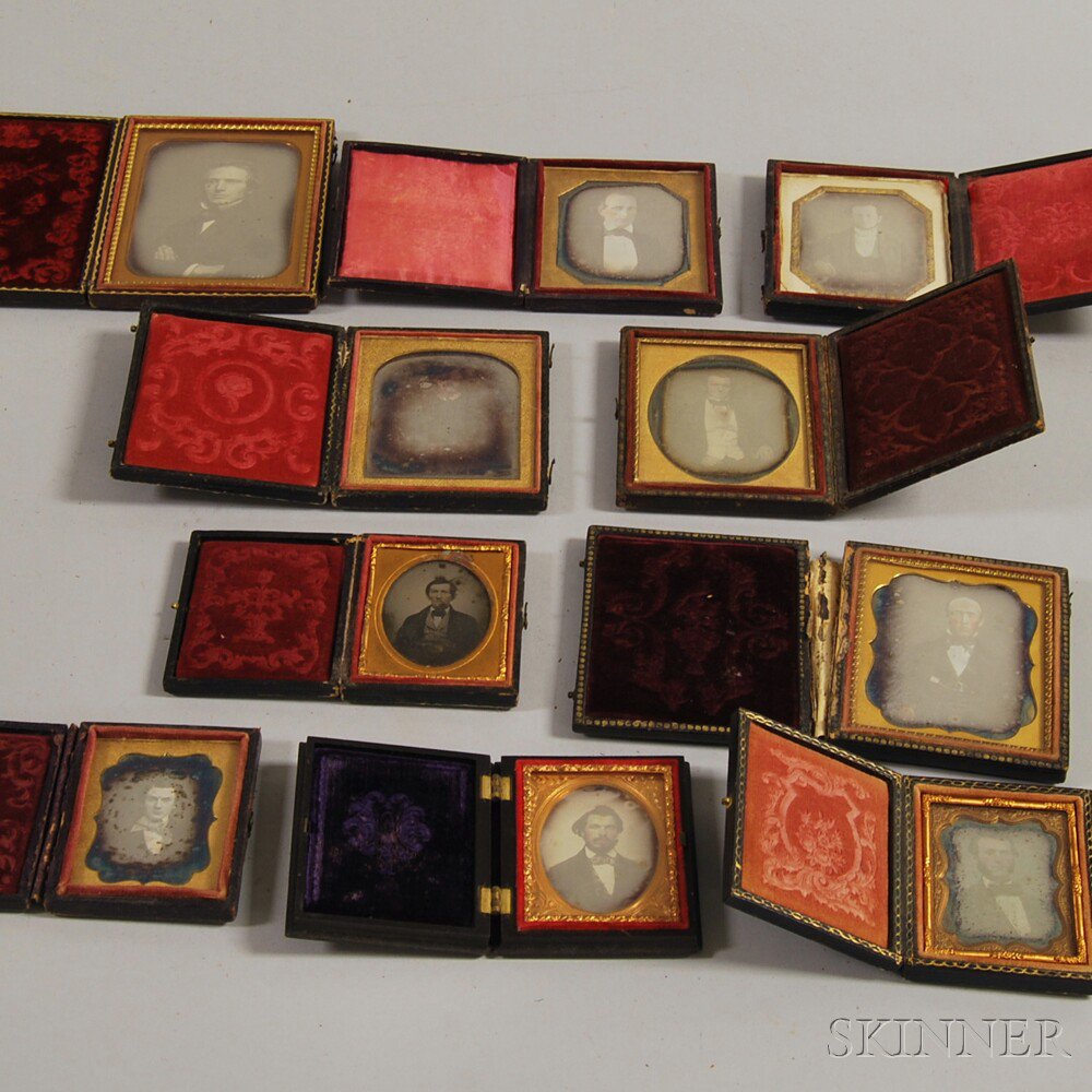 Appraisal: Ten Cased Daguerreotypes of Gentlemen th century losses ht to