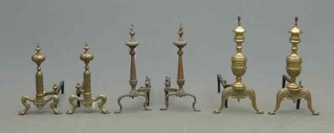 Appraisal: Lot three pair early th c brass decorative andirons