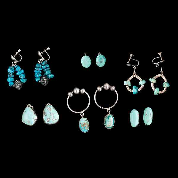 Appraisal: Southwestern Silver and Turquoise Earrings Collected by Virginia Doneghy -