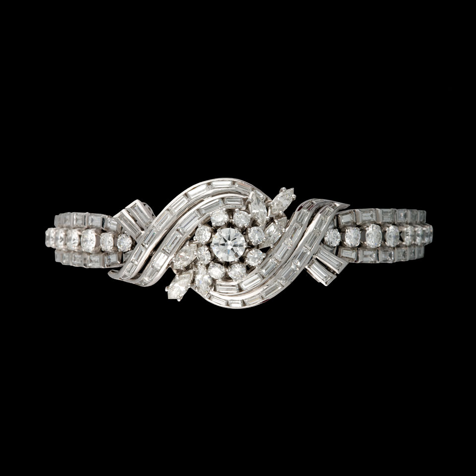 Appraisal: Platinum Bracelet set with brilliant cut marquis cut and baguette