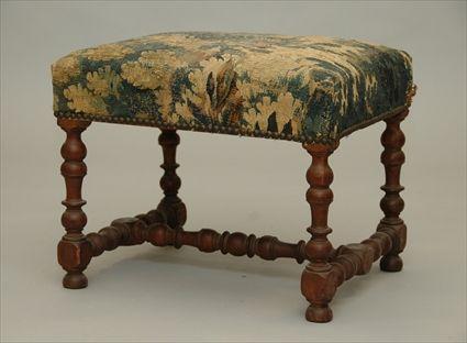 Appraisal: Flemish Stool on Turned Legs with Tapestry Covering