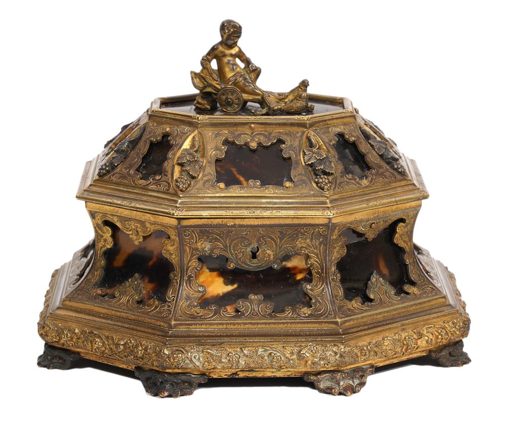 Appraisal: FRENCH GILT BRONZE TH C CASKET 'TAHAN PARIS'French gilt bronze