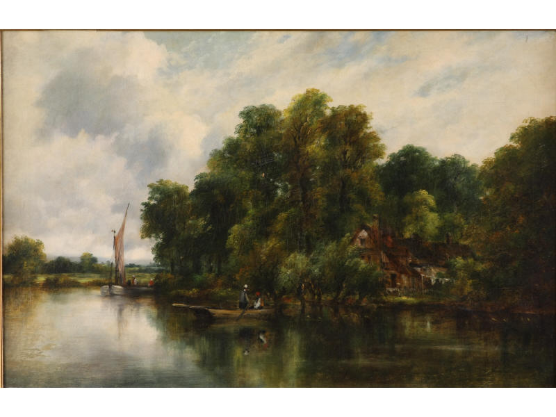 Appraisal: Frederick Watts Br - Riverside Cottage oil on canvas unsigned