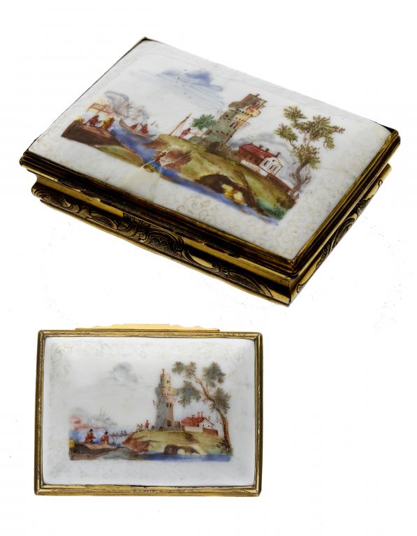 Appraisal: A GERMAN ENAMEL SNUFF BOX the lid and underside painted