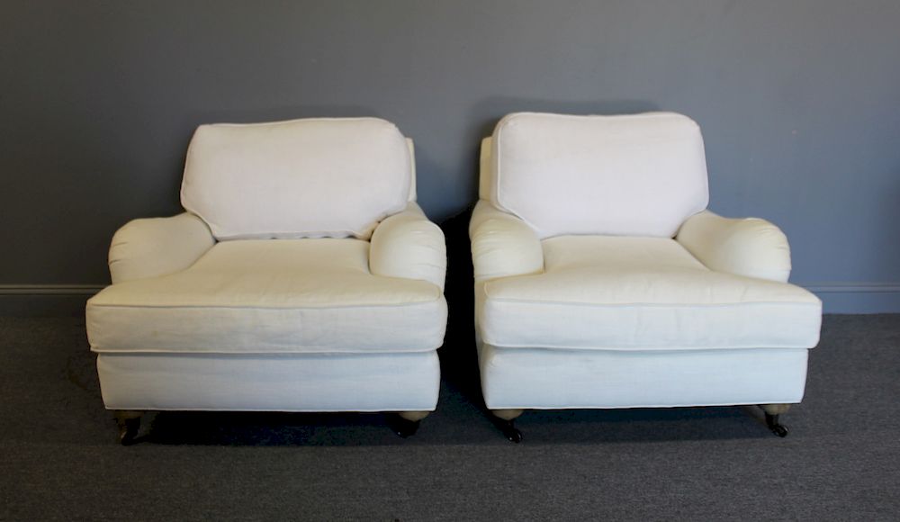 Appraisal: Pair of Restoration Hardware Upholstered Lounge Chairs From a Harrison