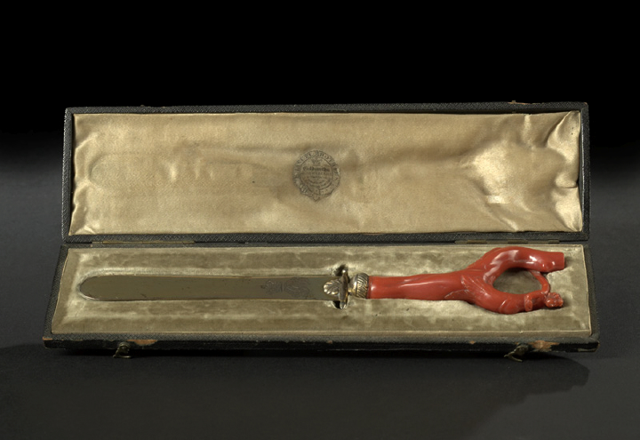 Appraisal: Royal Victorian Silver Gilt and Coral Paper Knife unmarked but