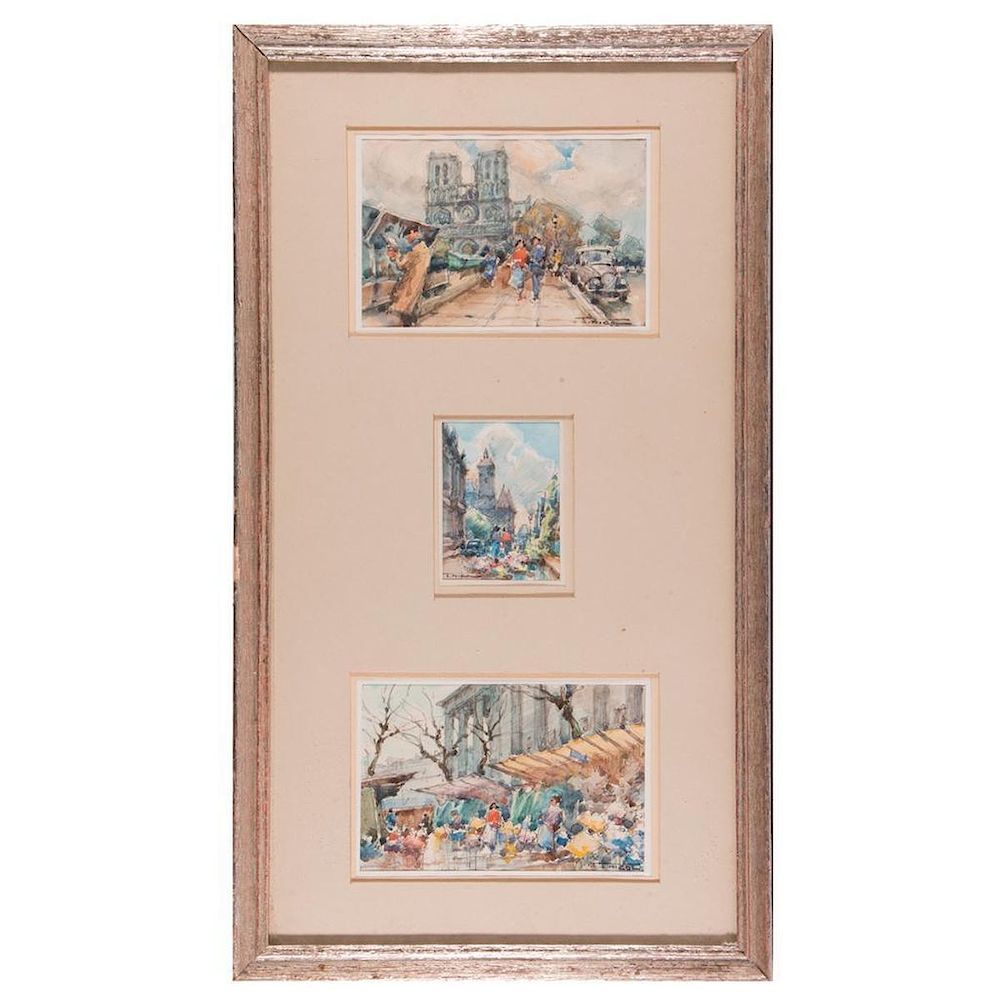 Appraisal: Three Parisian watercolors Artist J Nicole signed lower right and