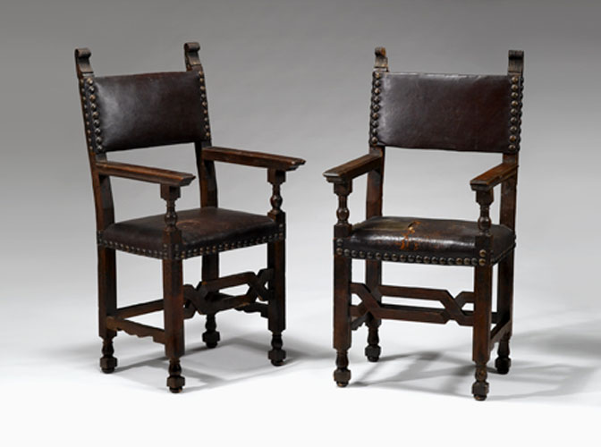 Appraisal: Pair of Italian baroque hall chairs th century Each with