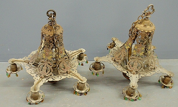 Appraisal: - Pair of Victorian metal hanging chandeliers h x dia