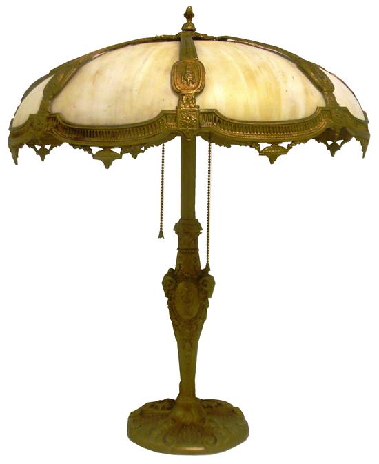 Appraisal: Bradley and Hubbard lamp and shade dual light with pull