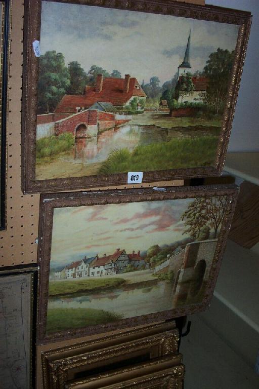 Appraisal: A pair of oil paintings on canvas board of village