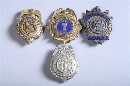 Appraisal: FOUR VINTAGE NEW YORK AND OTHER POLICE BADGES Including City