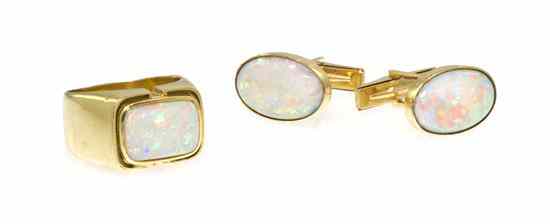 Appraisal: A Yellow Gold and Opal Demi Parure consisting of an