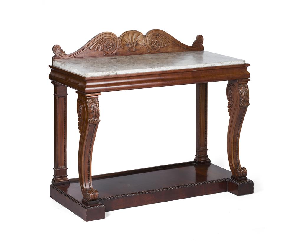 Appraisal: REGENCY MAHOGANY MARBLE TOPPED CONSOLE TABLE IN THE MANNER OF