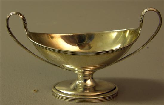 Appraisal: George III silver twin-handled navette shaped salt with reeded decoration