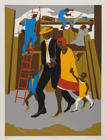 Appraisal: JACOB LAWRENCE - The Builders The Family Color screenprint on