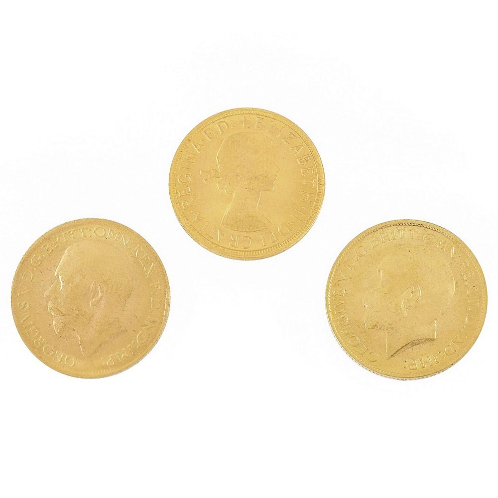 Appraisal: Three British Gold Sovereigns Two George V Gold Sovereigns and