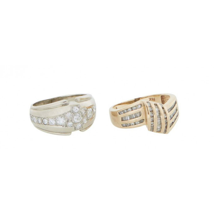 Appraisal: Two K Gold and Diamond Dinner Rings one a yellow