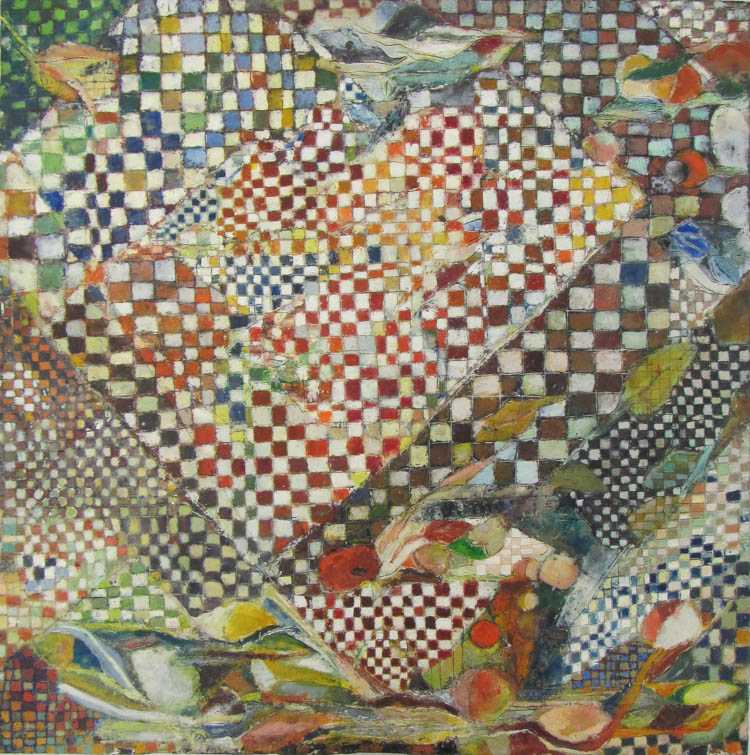 Appraisal: ENCAUSTIC ON BOARD titled Before May checkerboard patterns with leaves