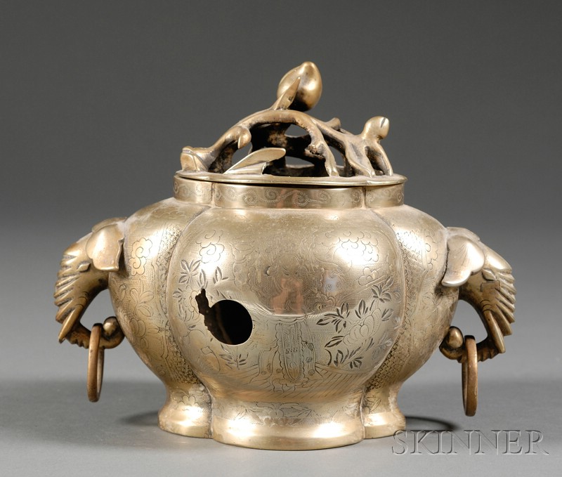 Appraisal: Brass Censer China th century lobated body with elephant head