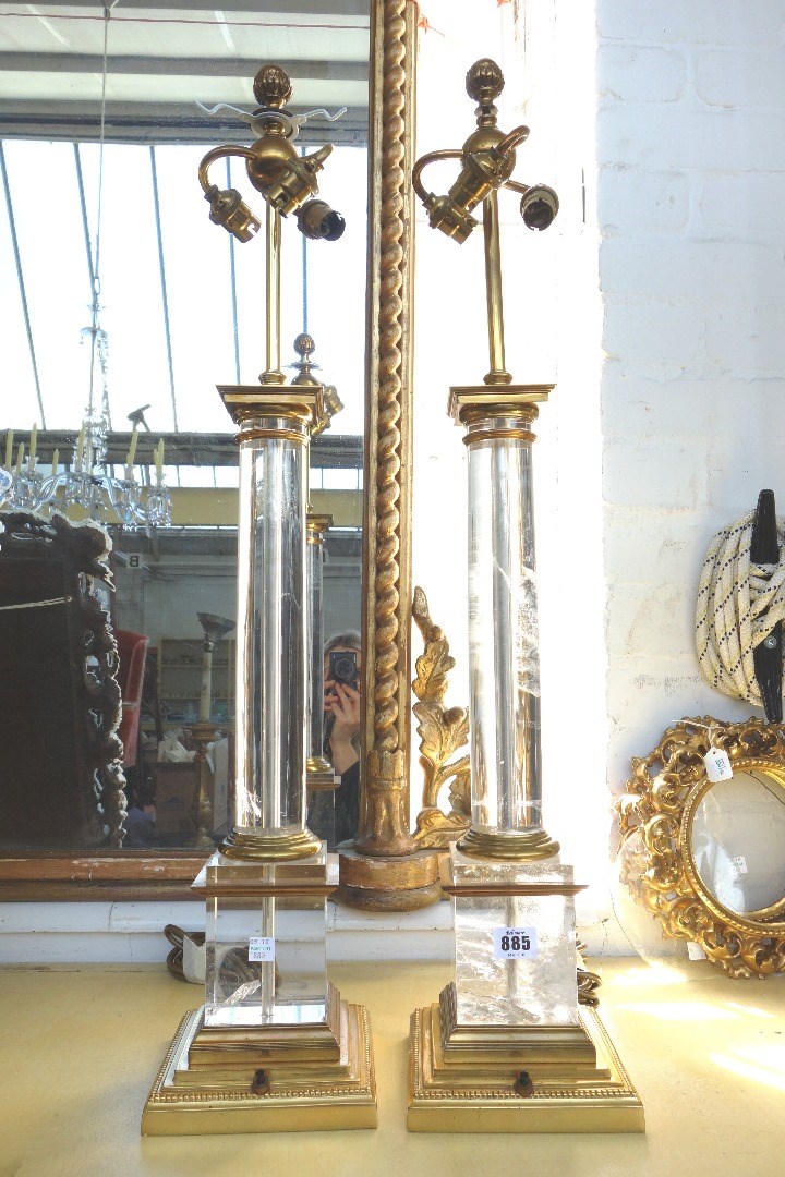 Appraisal: A pair of rock crystal table lamps with turned columns