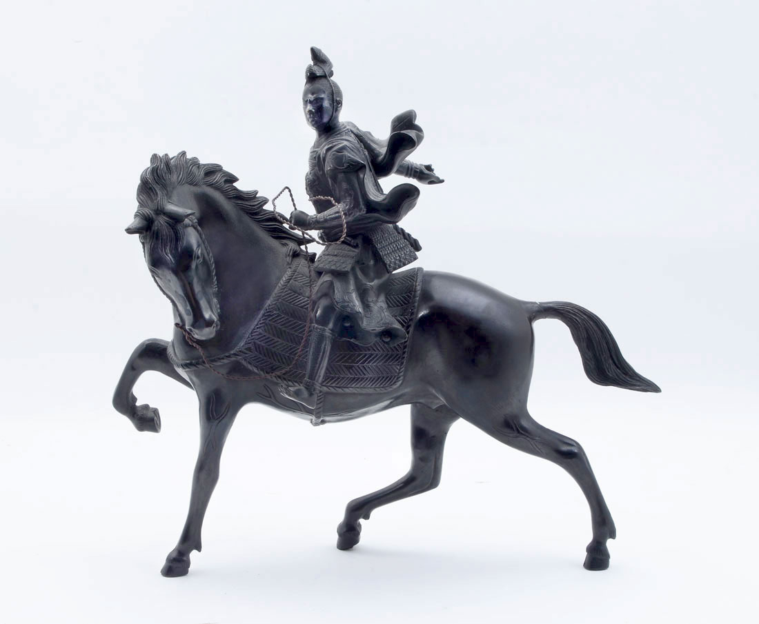 Appraisal: JAPANESE BRONZE SAMURAI WARRIOR ON HORSE Figure of a samurai