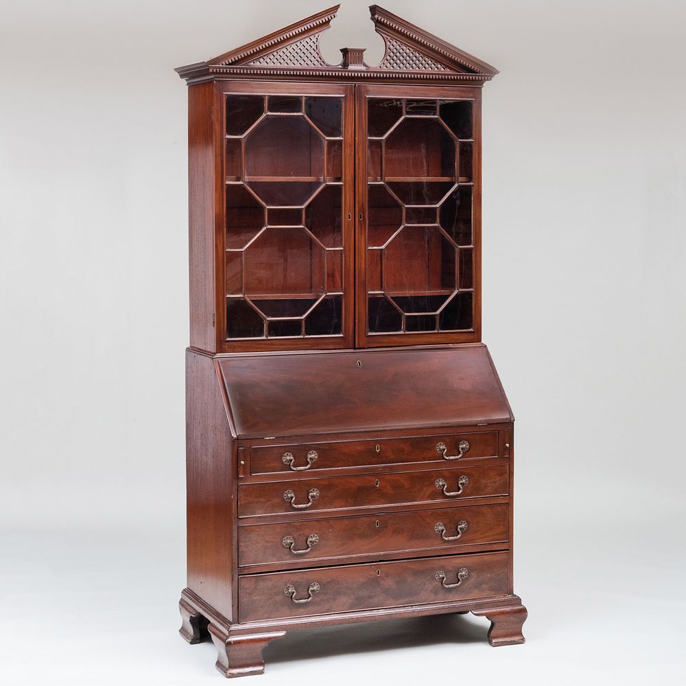 Appraisal: George III Mahogany Slant-Front Bureau Bookcase The top with a