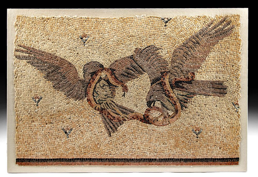 Appraisal: Roman Stone Tesserae Mosaic - Eagles Fighting a Snake Rome