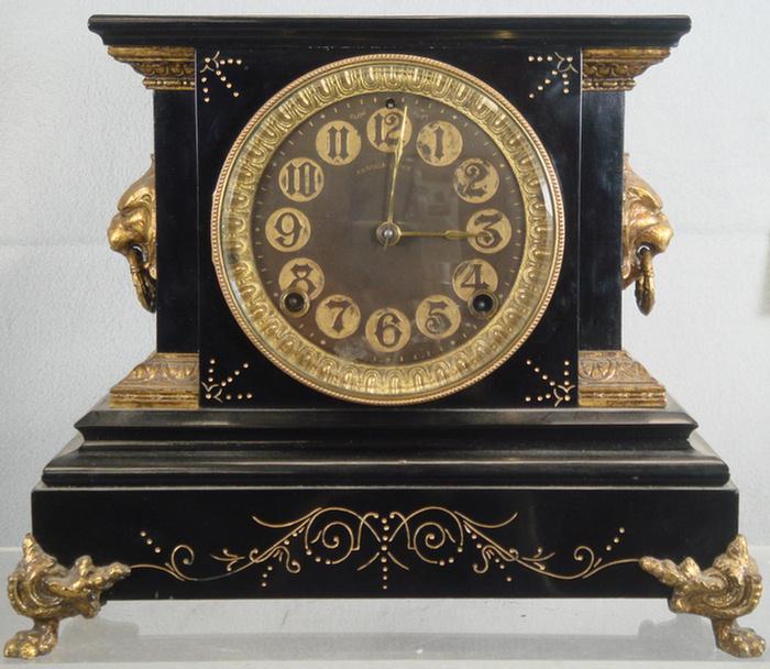 Appraisal: Ansonia black enameled iron La Duchesse mantle clock brass dial