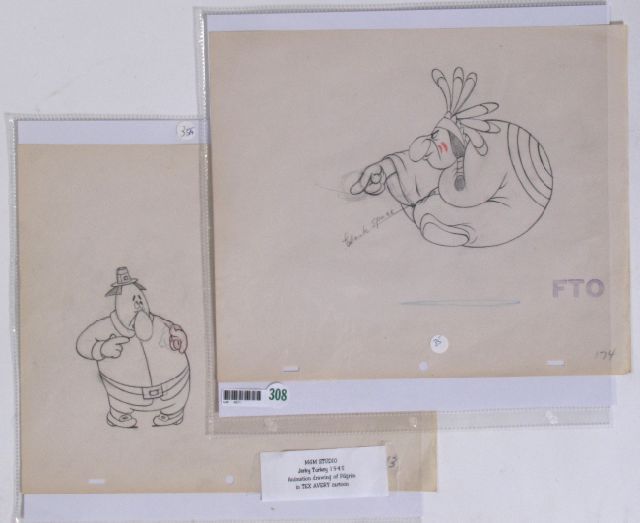 Appraisal: Two production drawings Jerky Turkey MGM Studios Tex Avery cartoon