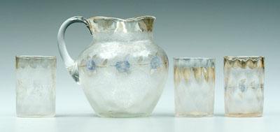 Appraisal: Four pieces Pomona glass in pitcher with matching - in