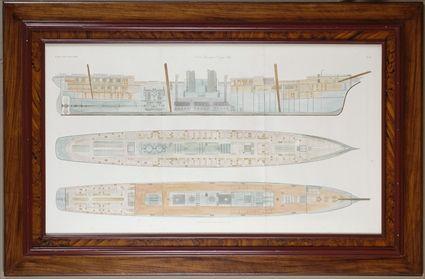 Appraisal: DAY SON SHIP PRINT Lithograph with handcoloring x in sight