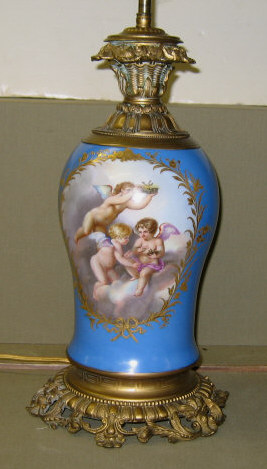 Appraisal: SEVRES STYLE PORCELAIN URN Ormolu mounted as table lamp the