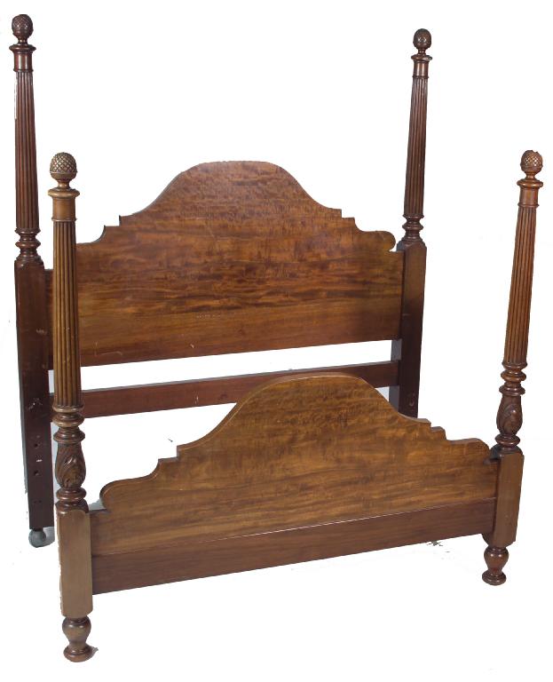 Appraisal: WILLIAM IV MAHOGANY FOUR-POSTER BED the shaped arched headboard flanked