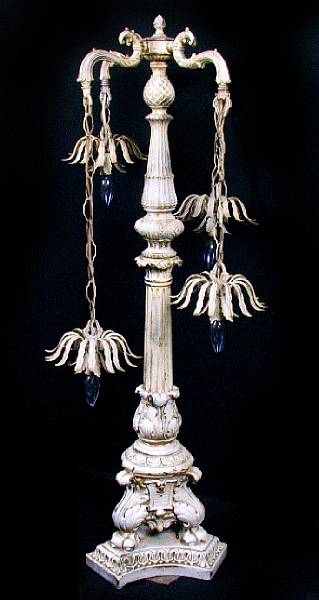 Appraisal: A paint decorated spelter lamp th century height in width