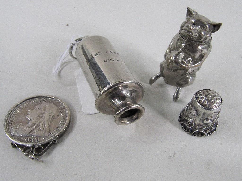 Appraisal: Lot comprising novelty vesta modelled as a pig fancy thimble