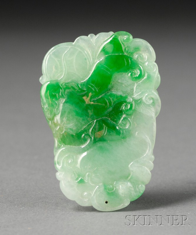 Appraisal: Jade Pendant highly translucent pale green with large emerald markings