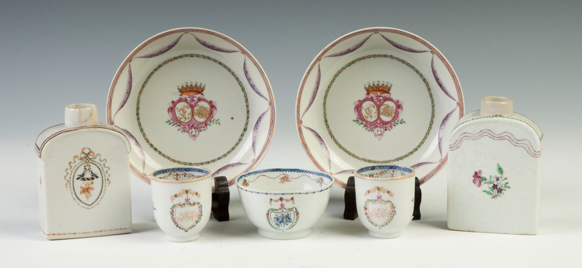 Appraisal: Chinese Porcelain Tea Caddies Cups Deep Dishes Armorial